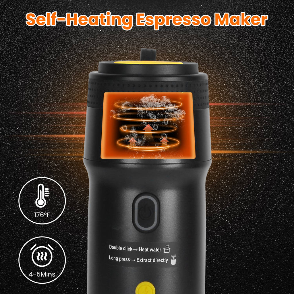 Portable Electric Espresso Machine – Cordless Self-Heating Coffee Maker