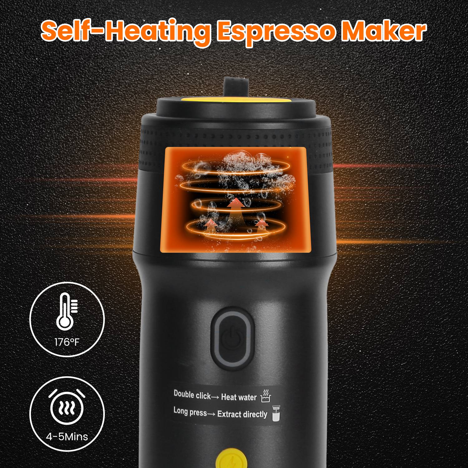 Portable Electric Espresso Machine – Cordless Self-Heating Coffee Maker