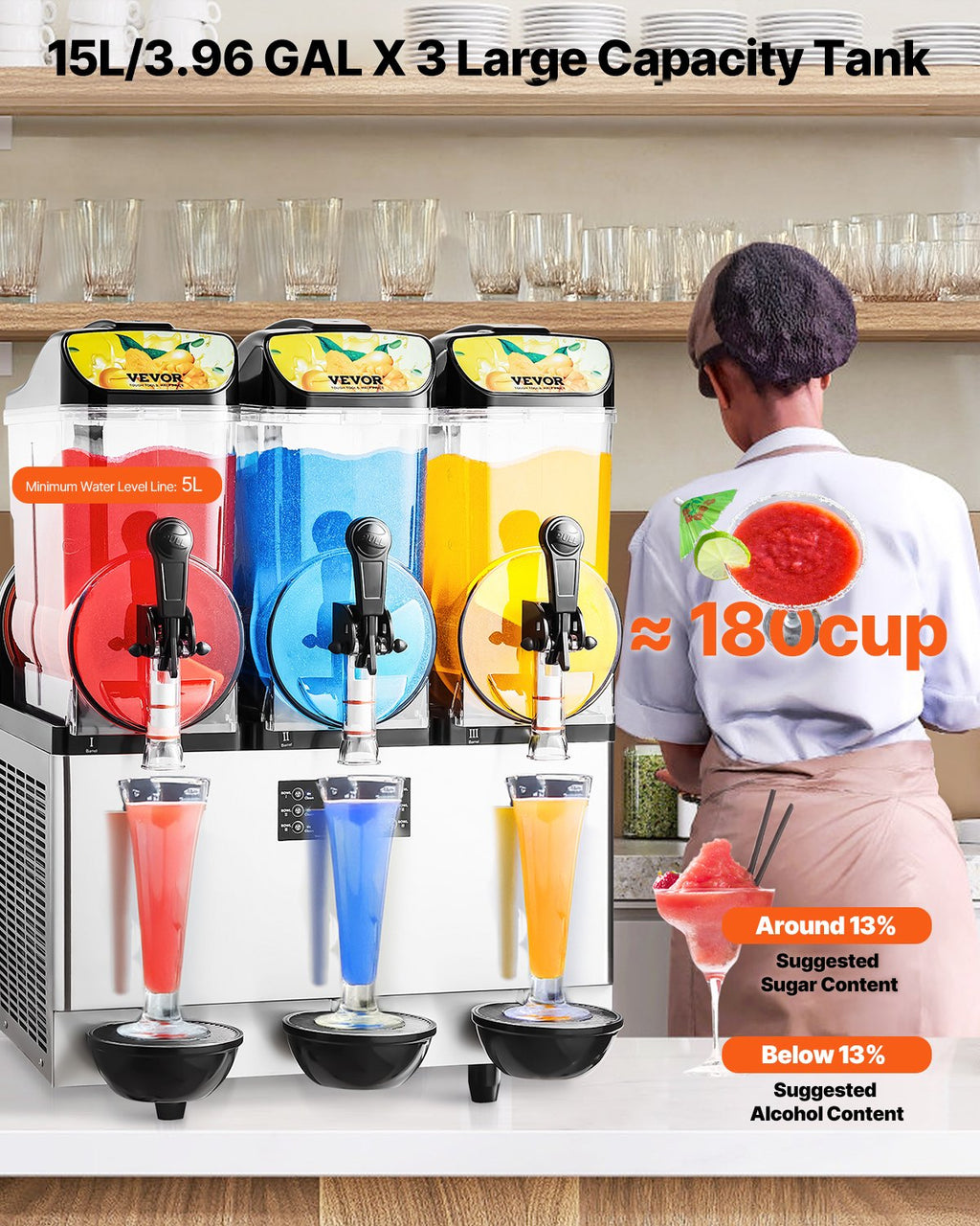 Commercial Slushy Machine 3×15L – Frozen Drink, Margarita