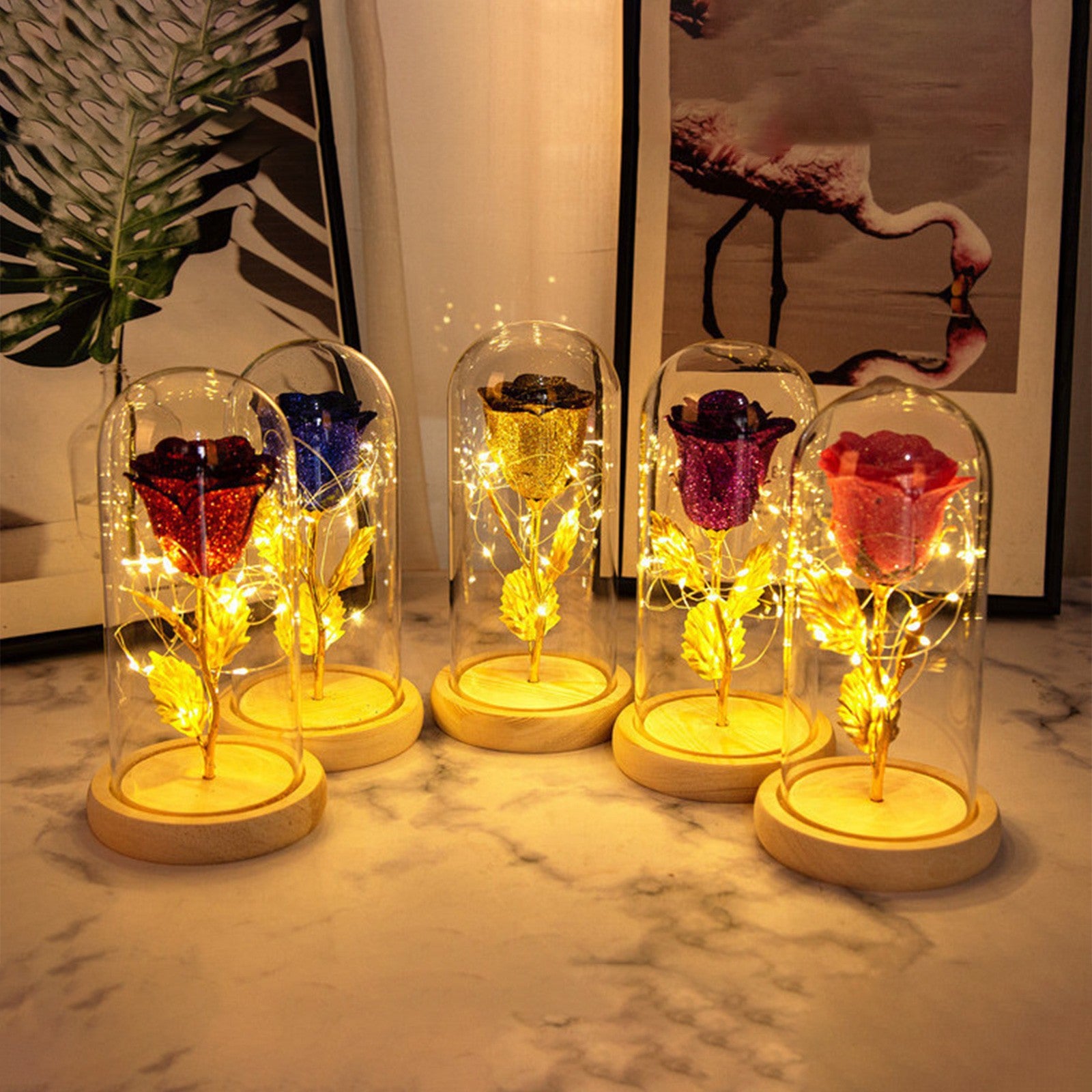 LED Rose Flower Glass Dome - Eternal Flower Valentine Gift