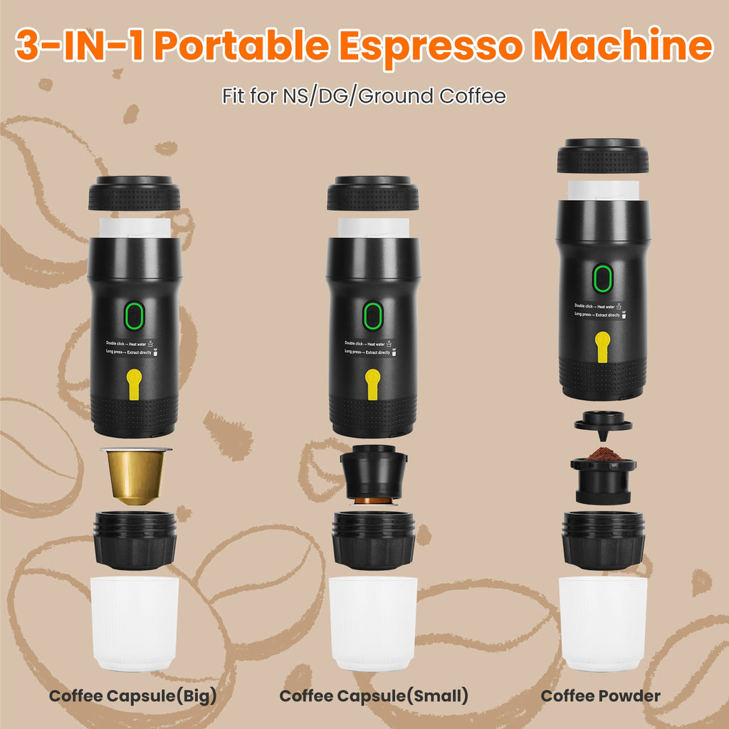 Portable Electric Espresso Machine – Cordless Self-Heating Coffee Maker