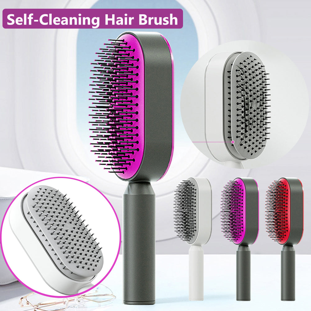 Self-Cleaning Hair Brush for Women – One-Key Cleaning & Scalp Massage