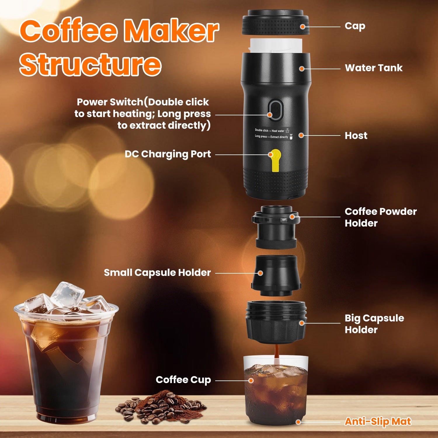 Portable Electric Espresso Machine – Cordless Self-Heating Coffee Maker